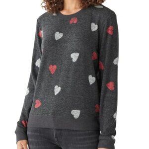 Lucky Brand Cloud Jersey Sweatshirt In Charcoal W/ Red White Hearts